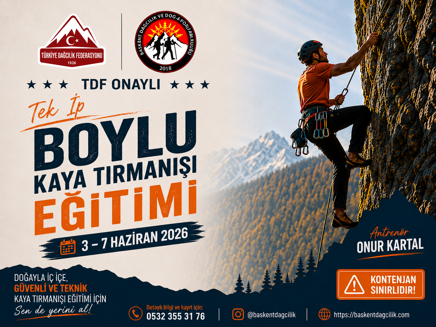 TDF Onaylı Tek İp Boylu Kaya Eğitimi